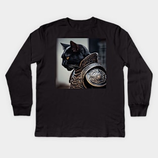 BLACK CAT IN ARMOR Kids Long Sleeve T-Shirt